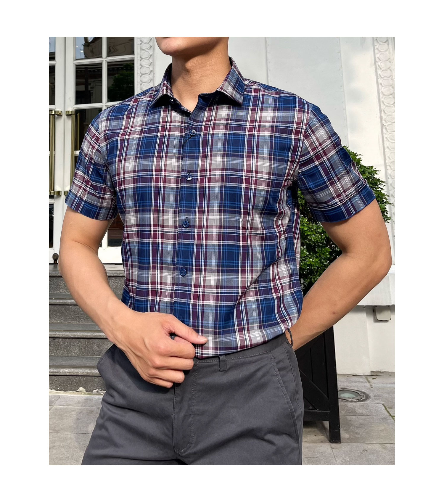 Áo sơ mi nam BELLUNI SLIMFIT hoạ tiết caro trẻ trung năng động phá cách -  ANS.BPS.BE.206.V1