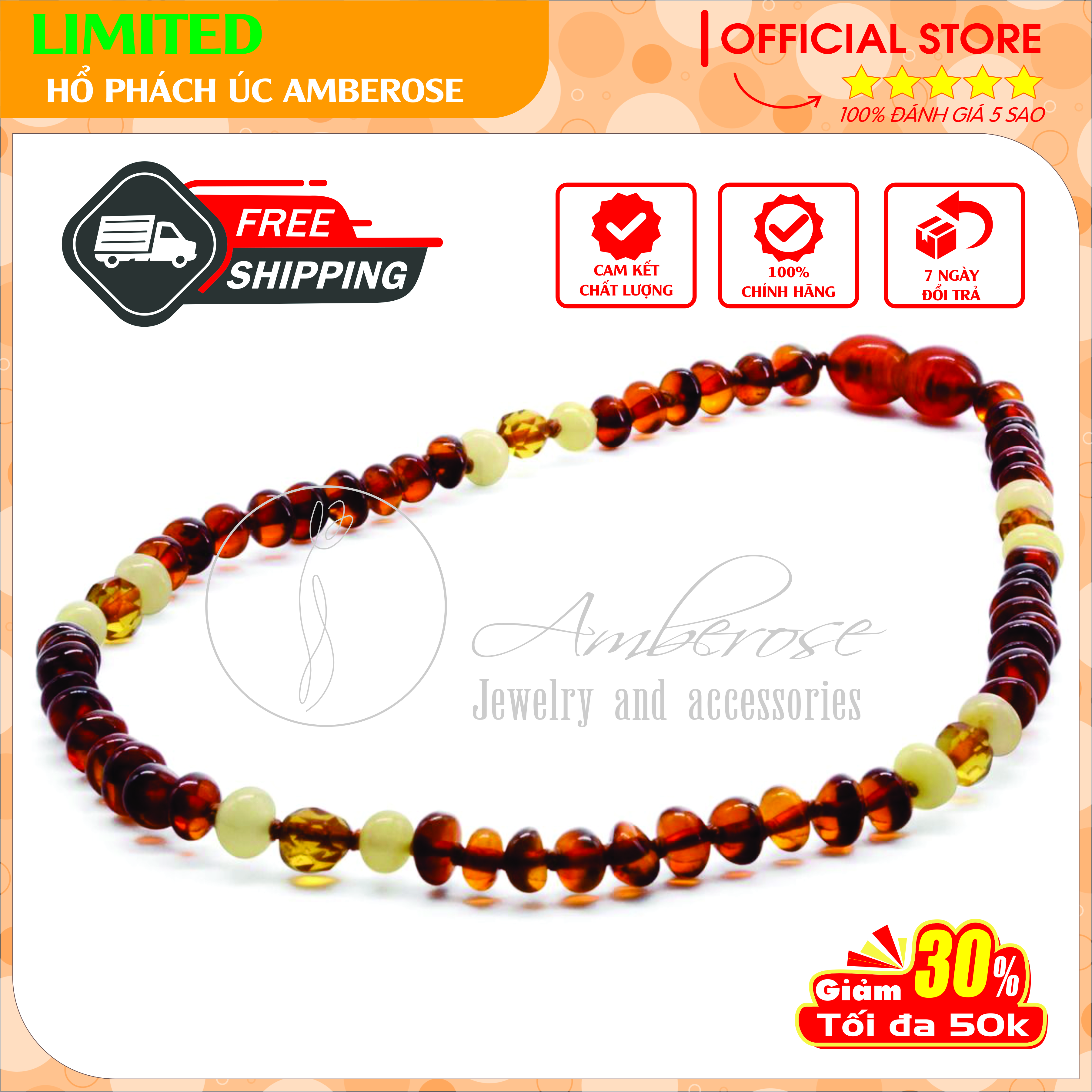 Vòng Cổ Hổ Phách Amber Úc Cho Bé 0 - 10 tuổi VCABLMT12