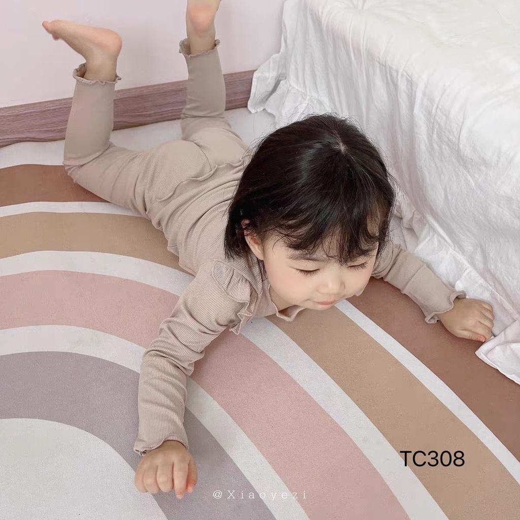 Bộ dài tay thu đông cho bé gái trơn màu chất thun tăm lạnh mềm mịn size từ 6 - 15 kg, phong cách Hàn Quốc