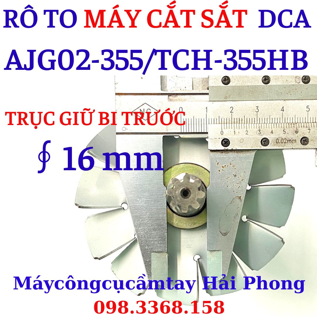 Rô to máy cắt sắt 'DCA' Mod. AJG02-355 / 'DongCheng" Mod.DJG02-355 . Đầu trục 8 Răng dấu huyền