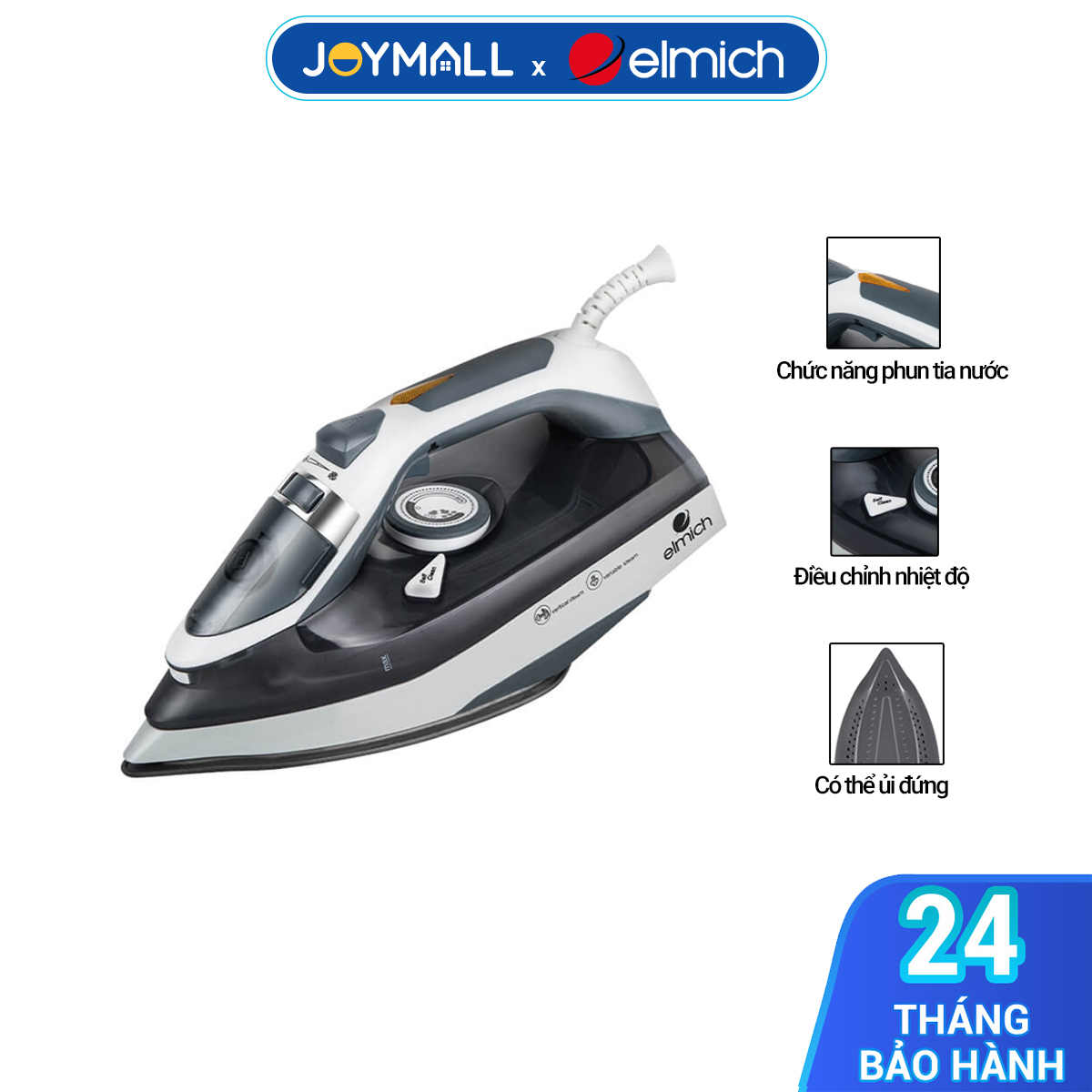 Bàn là hơi nước Elmich SIE-3435 1200W, Hàng chính hãng, mặt đế phủ Ceramic, tuỳ chỉnh nhiệt độ - JoyMall
