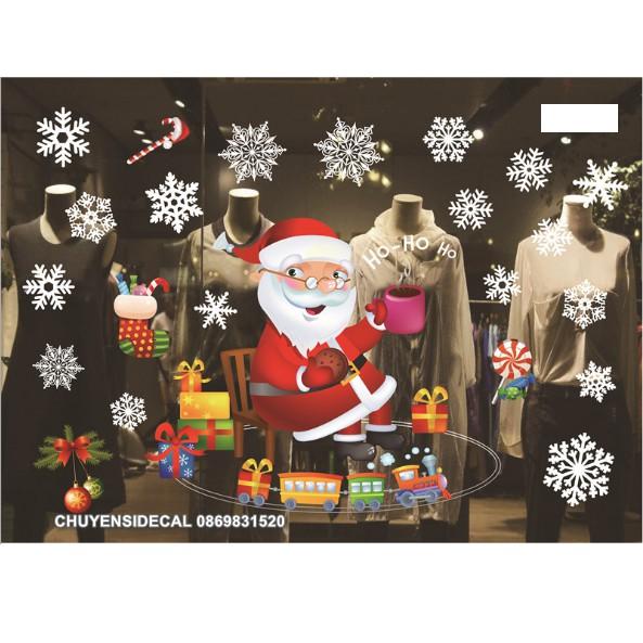 Decal trang trí tường Noel - Ông giá Noel Uống Coffee
