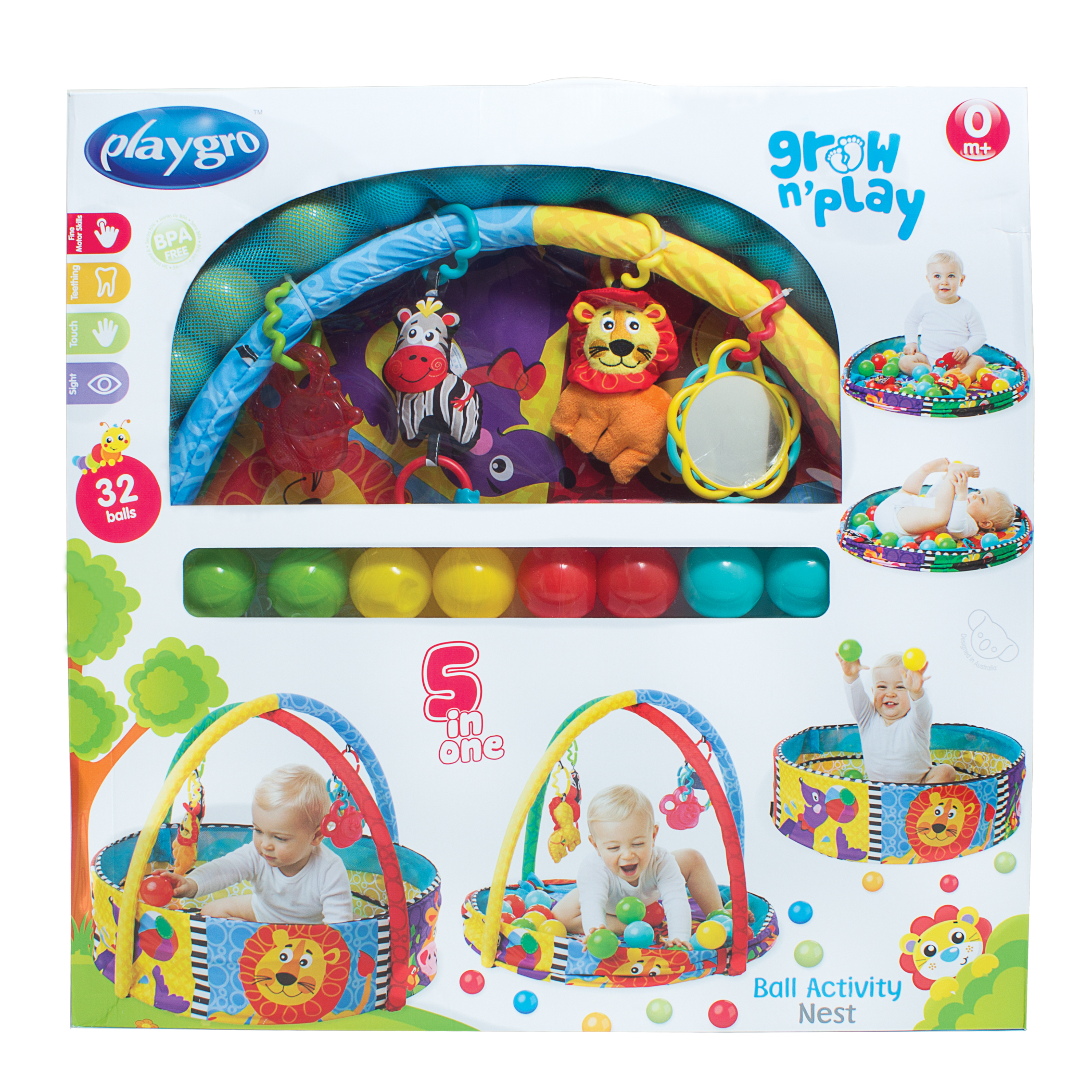 Nhà banh có đồ chơi treo nôi Playgro Ball Activity Nest, cho bé sơ sinh đến 24 tháng