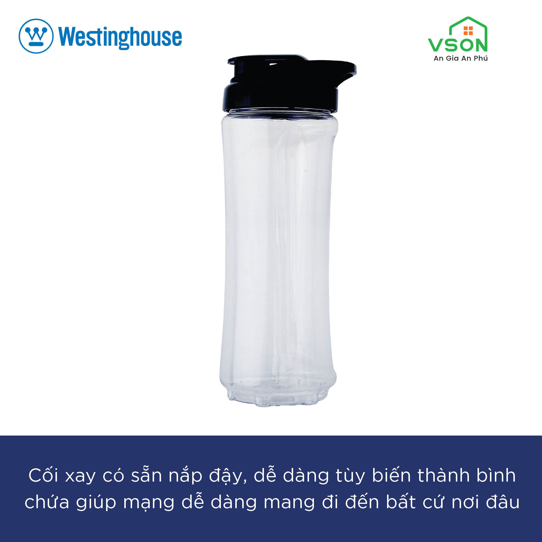 Máy xay sinh tố mini Westinghouse WKBE09GY Dung tích 600ML Công suất 250W - Hàng chính hãng Mỹ