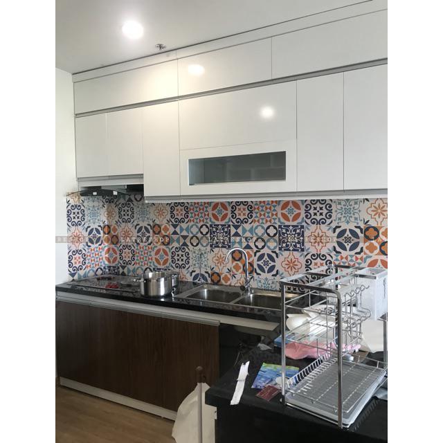 Decal gạch bông chịu nhiệt dán bếp tường nhà tắm dễ lau chùi đề can loại 1 - Blue & Yellow - Nguyên tấm khổ 40x60cm 0003
