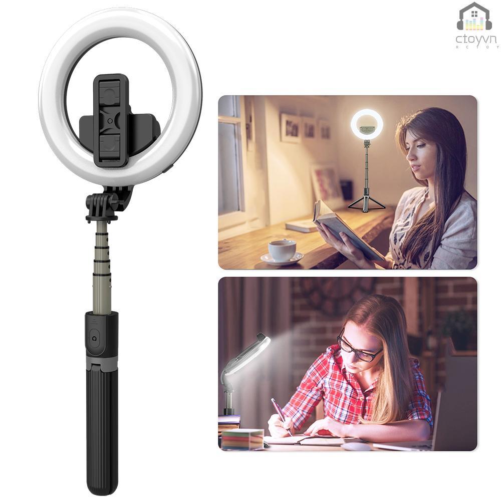 Vòng đèn LED 3 chế độ mini 6 inch có thể điều chỉnh độ sáng kèm gậy ba chân hỗ trợ trang điểm trực tuyến