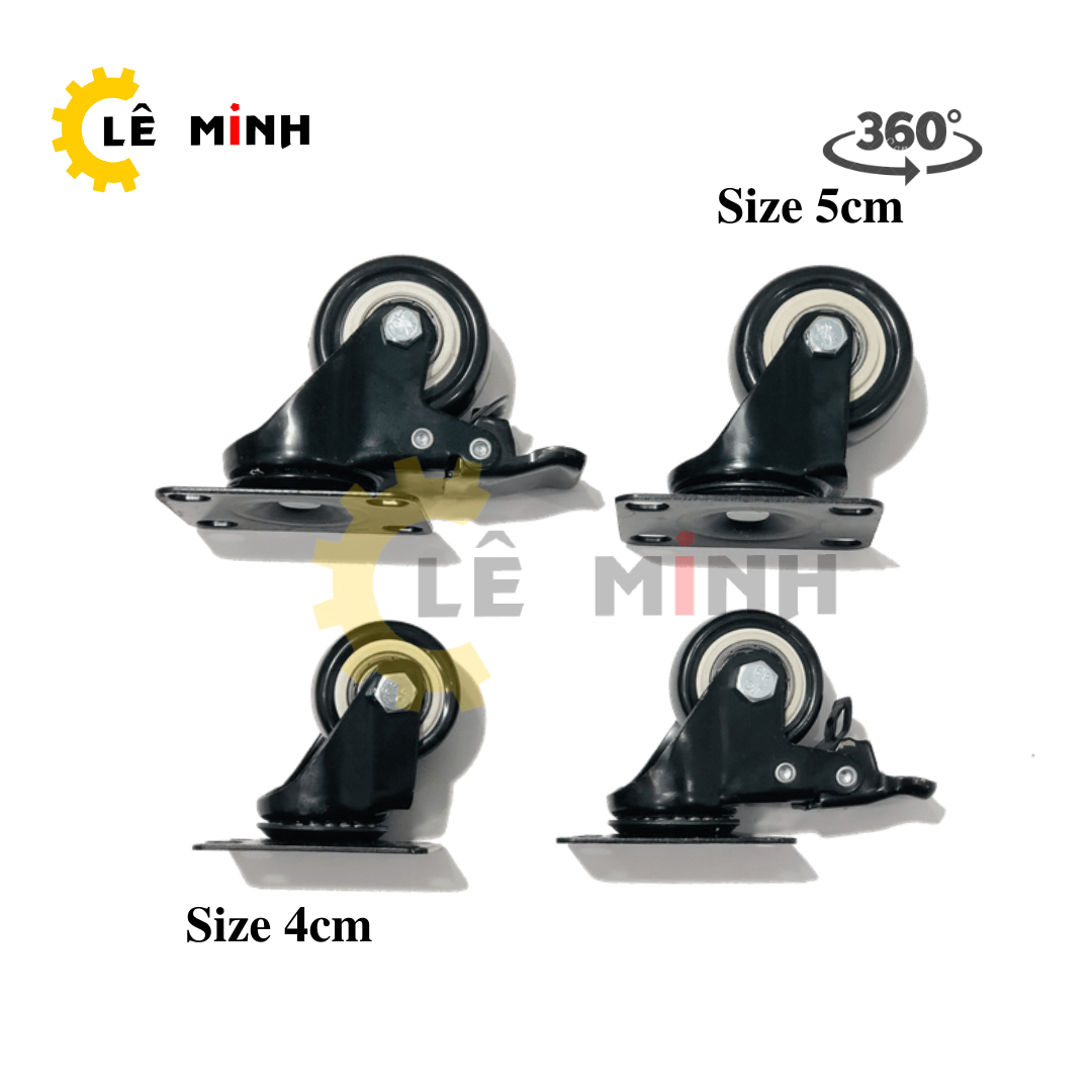 Bộ 4 Bánh Xe Đẩy Hàng Nhựa PP Loại Tốt - 5cm - Có khóa Chống Trượt