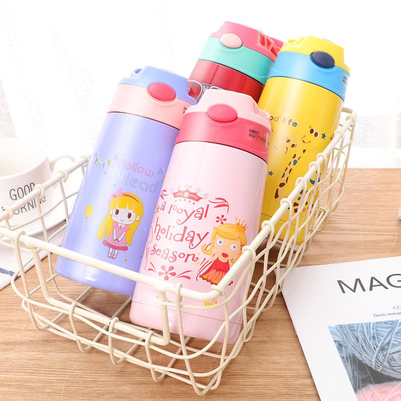 400ml Trẻ Em Inox Giữ Nhiệt Cốc Tập Uống Có Ống Hút Hình Hoạt Hình Chống Rò Rỉ Chân không Trẻ Nhiệt Bình Thermocup