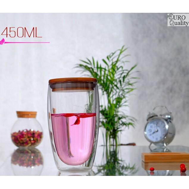 Ly Thủy Tinh 2 Lớp Chịu Nhiệt Kèm Nắp Gỗ Chắc Chắn