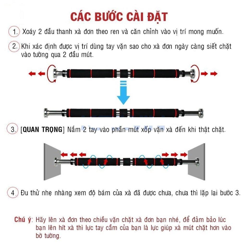 Thanh Tập Xà Đơn Treo Tường Gắn Cửa Nhiều Cỡ Từ 62-120cm Tùy Chỉnh Tập Gym Tập Thể Thao Chính Hãng Amalife