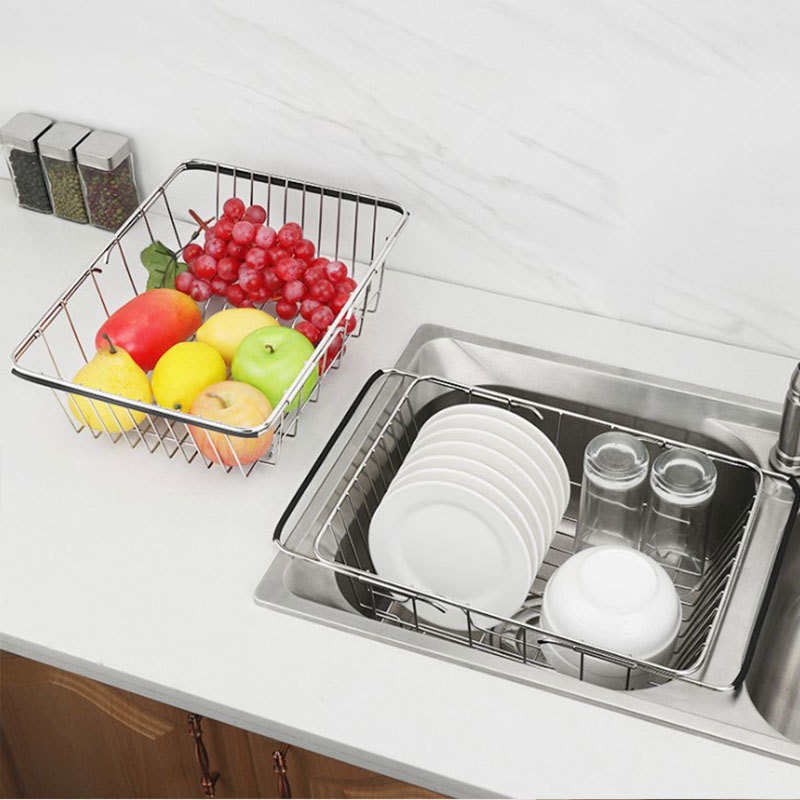 Rổ inox gác bồn rửa chén inox 304 màu trắng kích thước 42 * 25 * 11.5cm