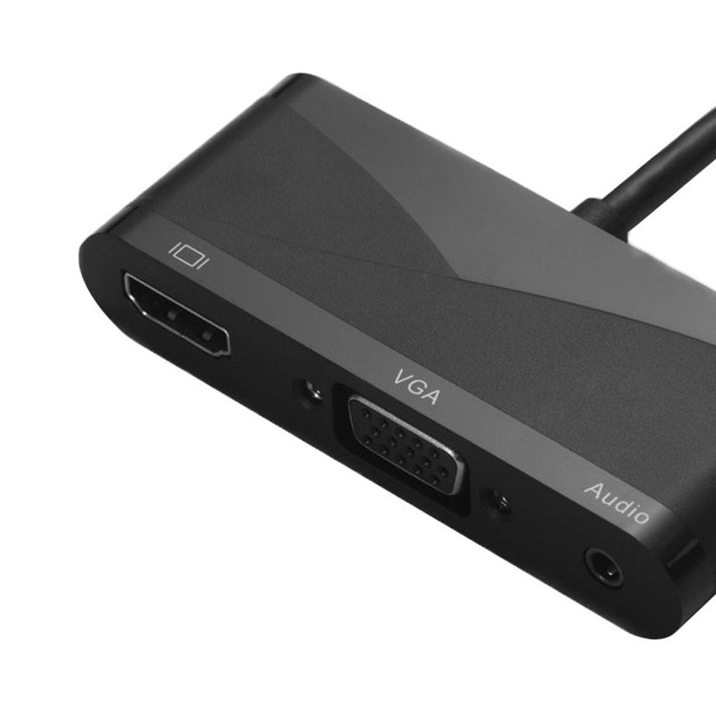 3 in1 Type-C to 1080P HDMI + VGA + 3.5mm Audio Video Converter Adapter Black