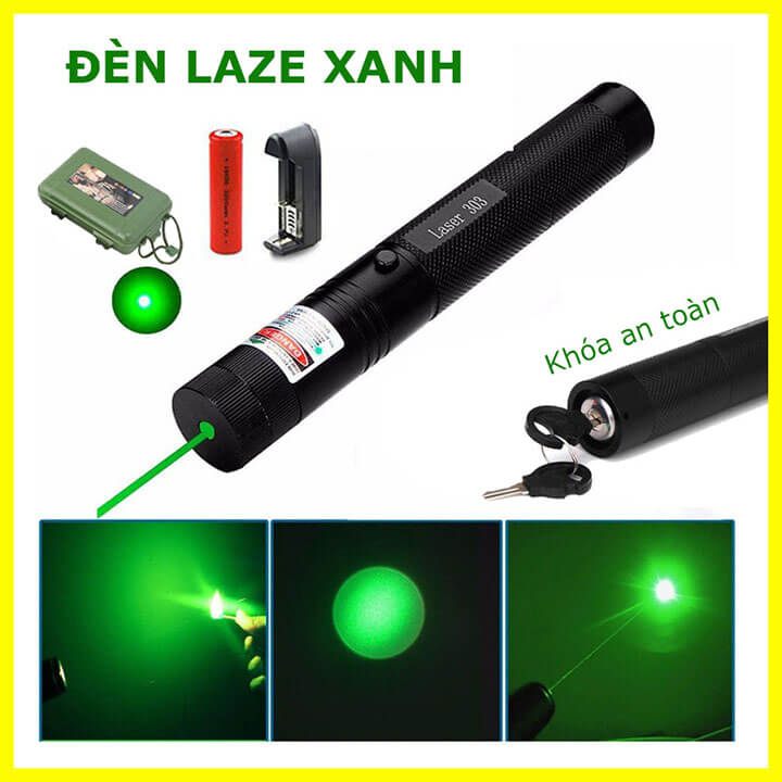 Đèn laser - bút laze lazer 303 tia xanh cực sáng công suất lớn chiếu xa 3km, có khóa an toàn, tặng kèm pin sạc 18650