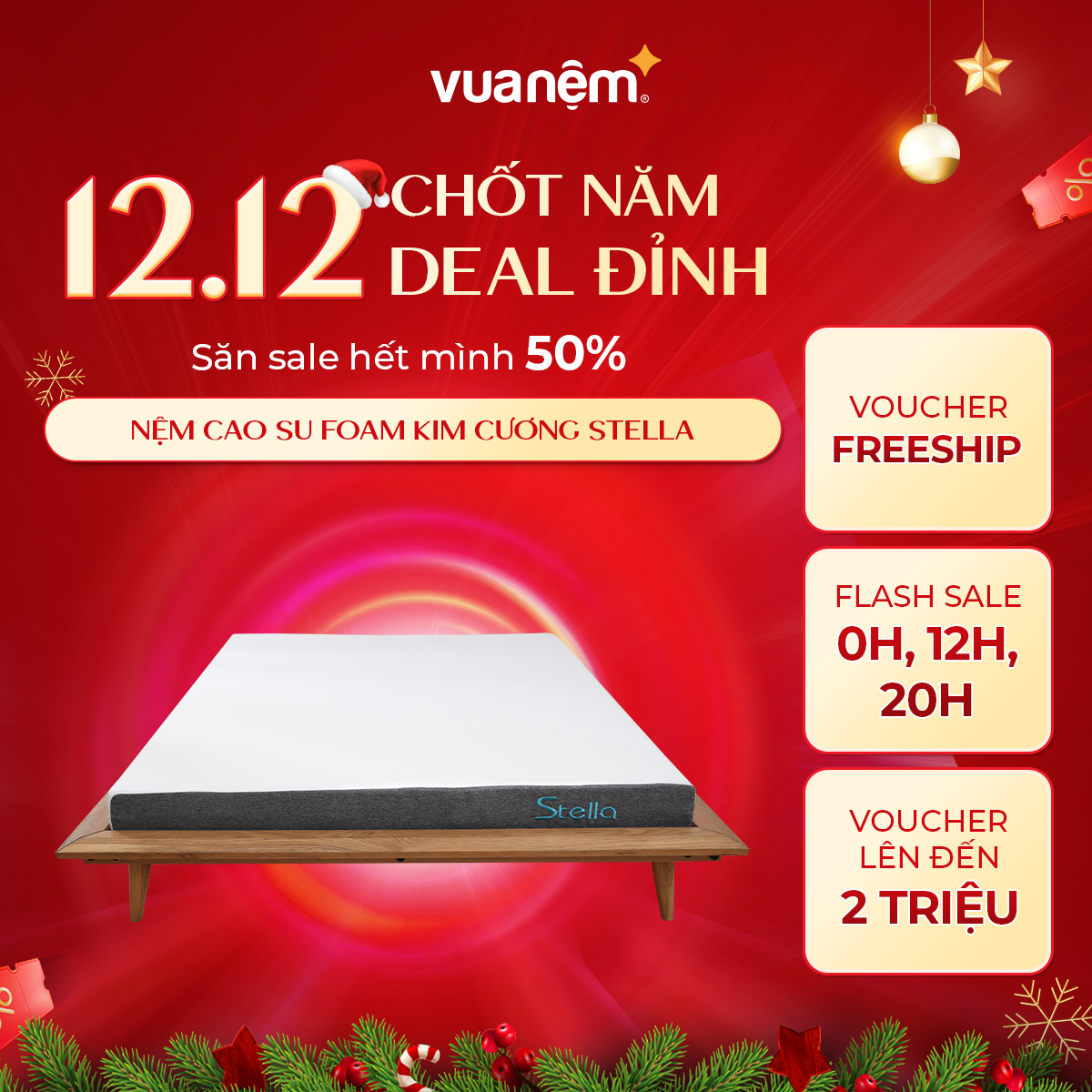 [Độc Quyền] Nệm Cao Su Thiên Nhiên Foam Cao Cấp Kim Cương Stella 15cm Công Nghệ Kháng Khuẩn Chuẩn Châu Âu, Độ Đàn Hồi Tối Ưu, Nâng Đỡ Cơ Thể Tuyệt Đối