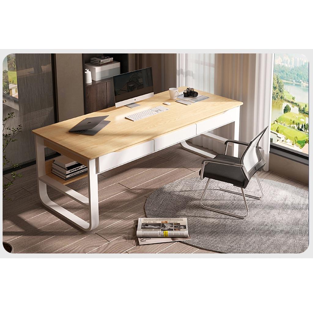 Bàn máy tính, bàn làm việc cao cấp chân U có 3 ngăn kéo vân gỗ sáng kích thước lớn 120*60*72cm