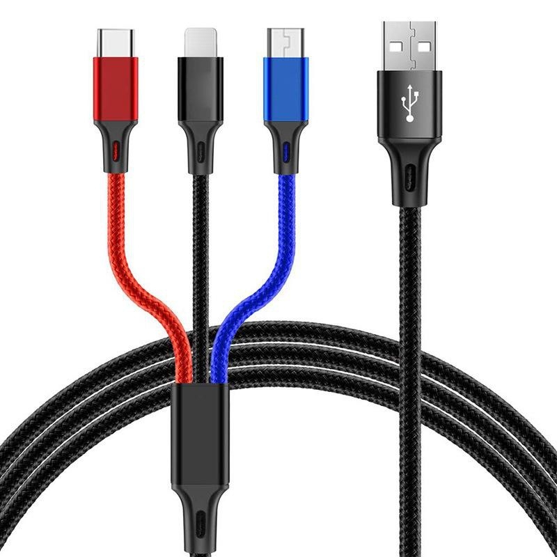 Cáp sạc đa năng 3 trong 1 - Lightning - Micro USB - Type C - Dây dù siêu bền [ màu ngẫu nhiên ]