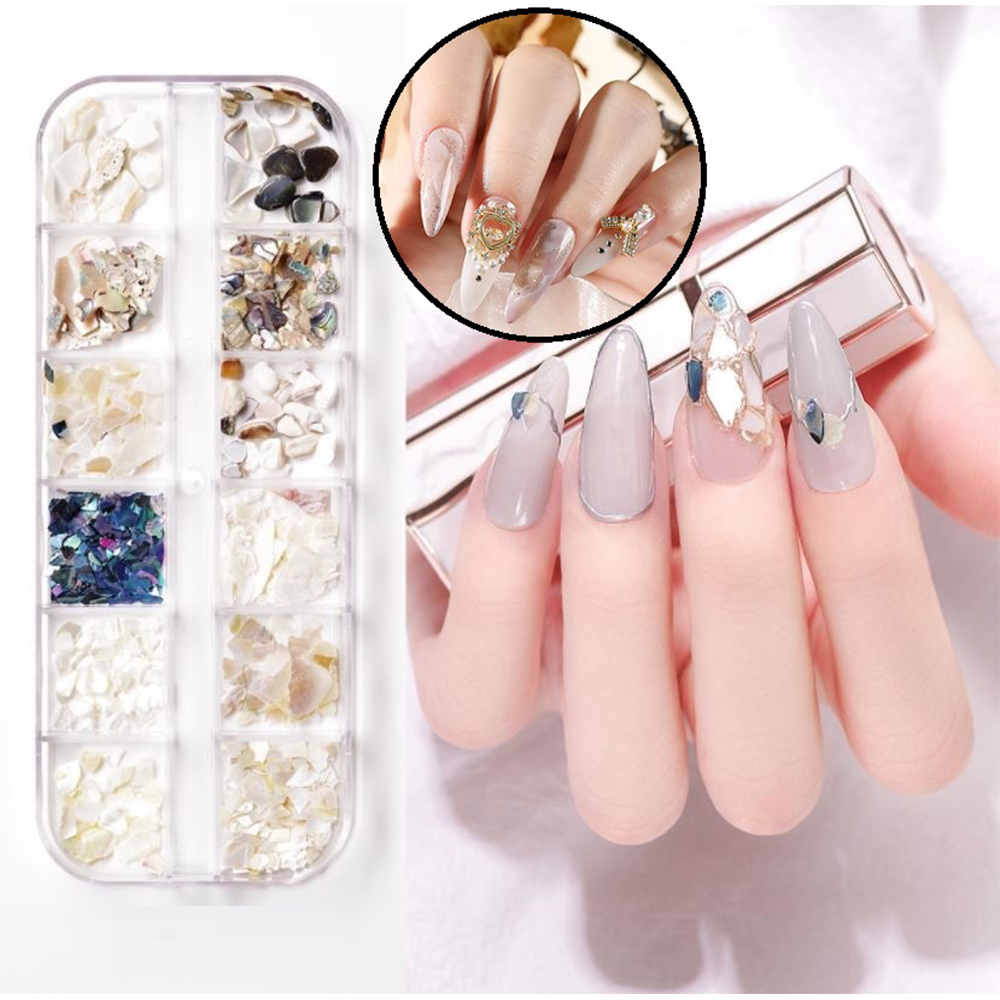 Set Đá Xà Cừ Hỗn Hợp 12 Màu, Gắn Nail Với Kiểu Dáng Phong Phú Để Tạo Nhiều Phong Cách Móng Đẹp, Sang Trọng, Quý Phái Phù Hợp Nhiều Loại Keo Gắn Thông Dụng, Thiết Kế Thời Trang, Dễ Sử Dụng