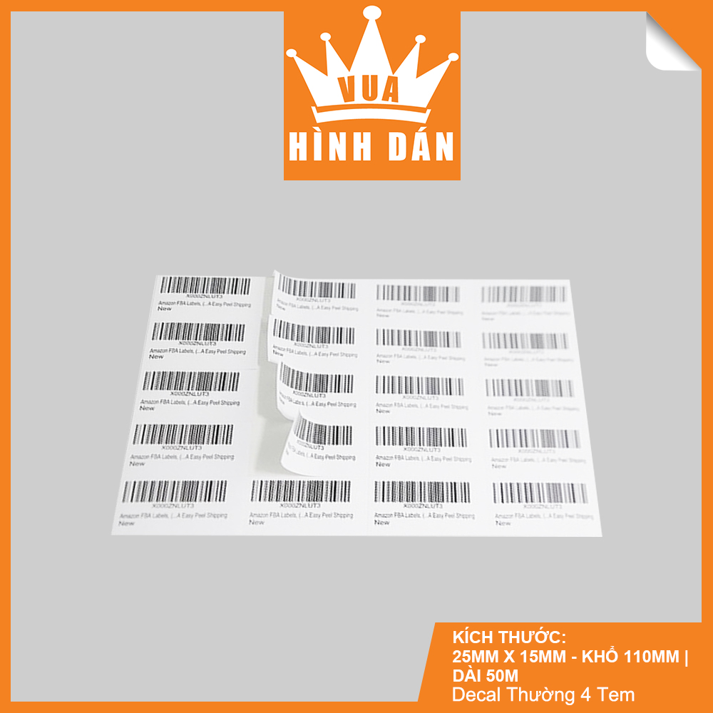 Decal Thường 25x15mm In Mã Vạch, In Tem Cuộn 50m, Khổ Giấy: 100mm