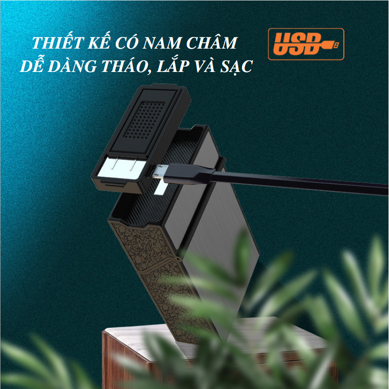 Hộp Đựng Thuoc La Đựng Cả Gói 20 Điếu Tích Hợp Bật Lửa Tia Sợi Đốt Sạc Pin USB Đời Mới