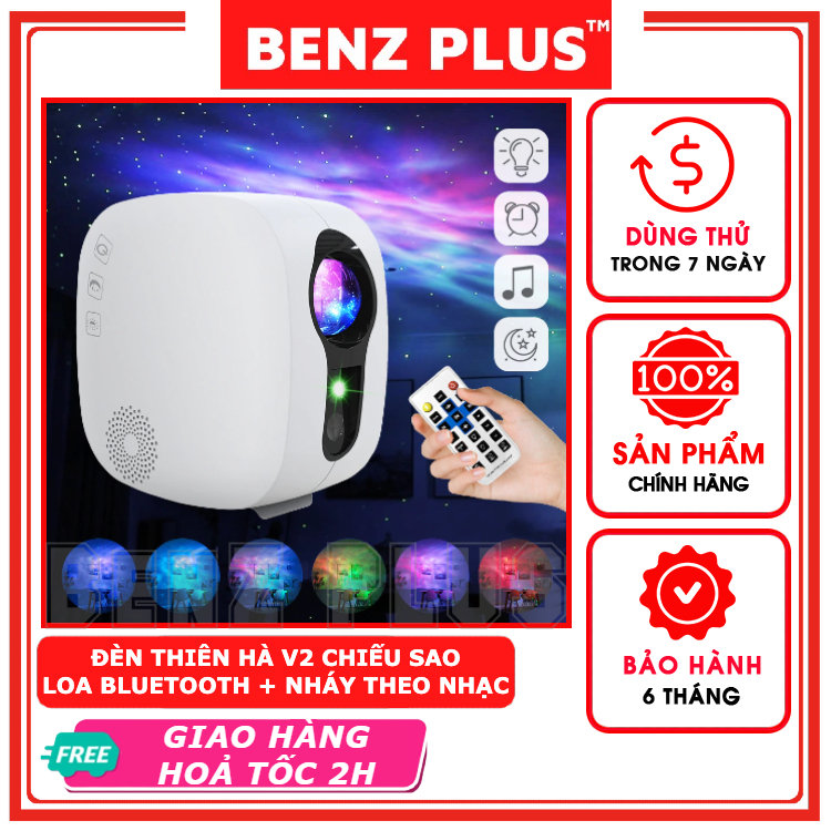 Đèn thiên hà V2 BENZ chiếu sao laser tích hợp loa bluetooth phát nhạc trang trí phòng ngủ, sự kiện, phòng bay