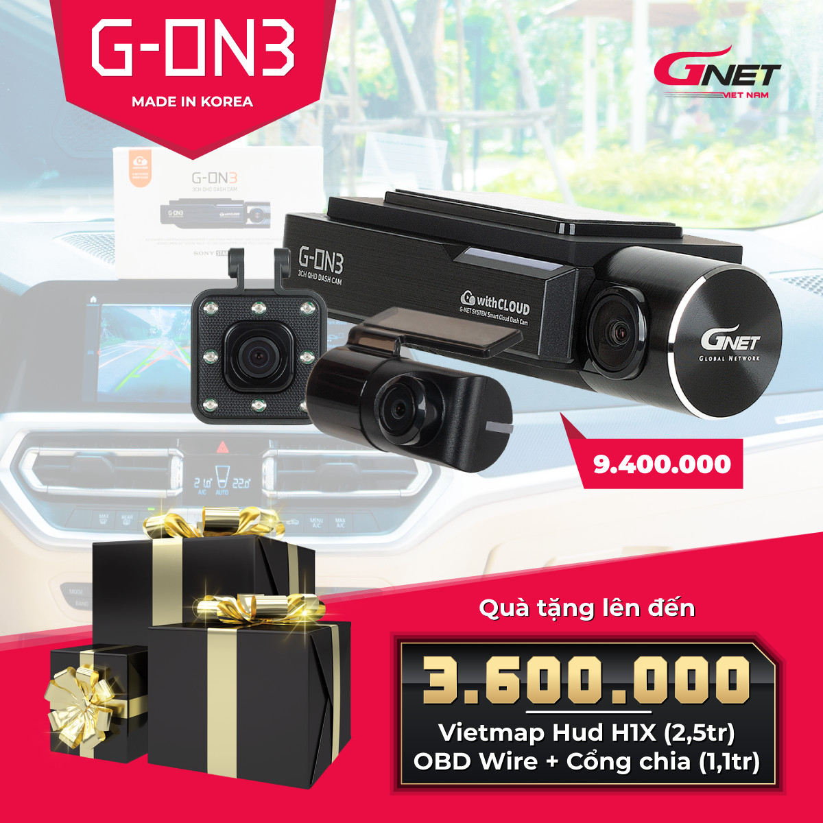 [Hỗ trợ lắp đặt] CAMERA HÀNH TRÌNH CHUYÊN DỤNG HÀN QUỐC GNET G-ON 3 - HÀNG CHÍNH HÃNG