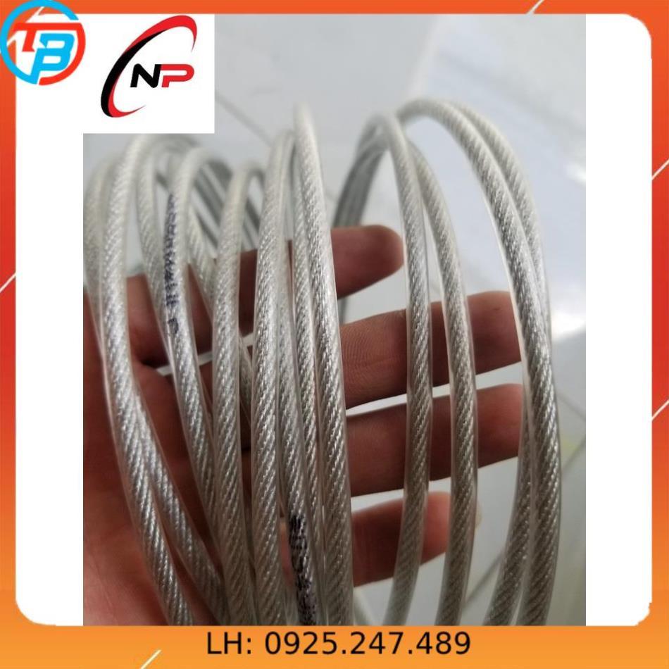 Combo 10 Mét Cáp Bọc nhựa 5mm kèm 1 tăng đơ,2 ốc siết cáp,2 khoen +tắc kê gắn tường.Làm dây phơi quần áo chống hoen rỉ..