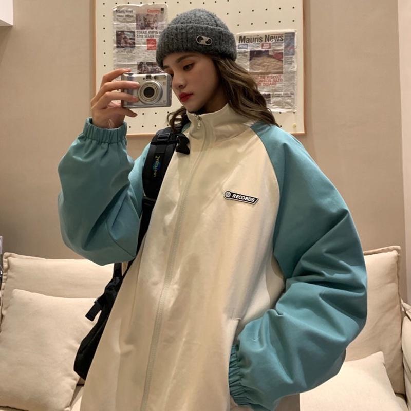 Hình ảnh Áo khoác bomber nữ nam unisex gió jacket dù 2 lớp cúc bấm form rộng local brand ulzzang phong cách hàn quốc đep RECORDS