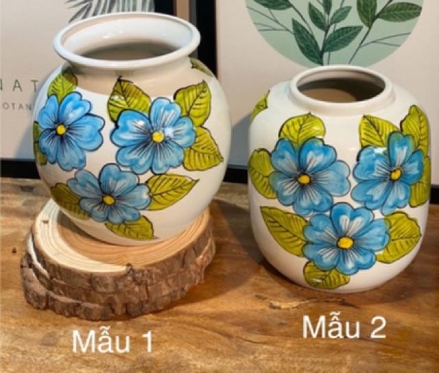 Lọ hoa gốm sứ Bát Tràng cao cá vẽ hoa xanh