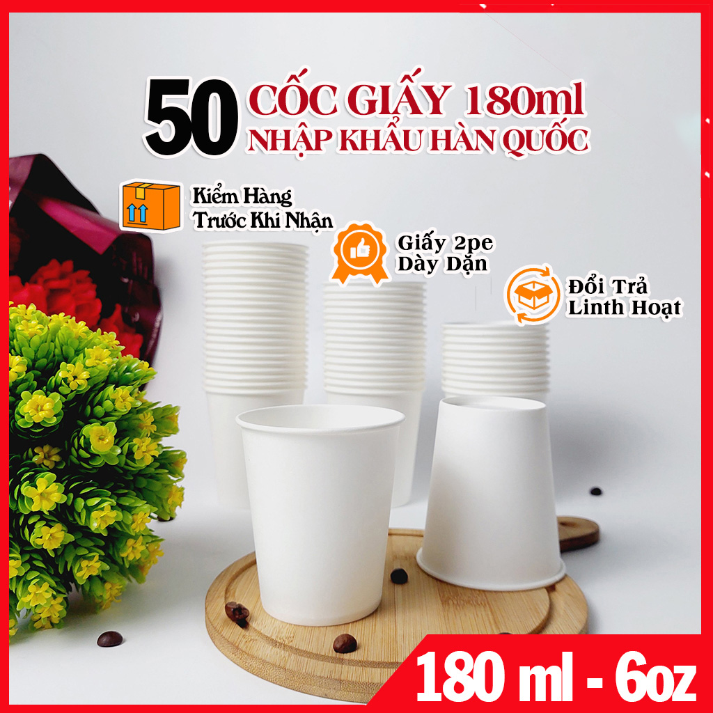 Set 50 cốc giấy 180ml cao cấp ly giấy NHẬP KHẨU HÀN QUỐC