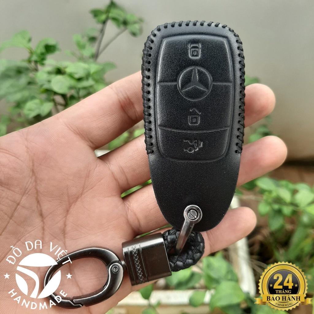 Bao da chìa khoá Mercedes handmade da thật, bao da chìa khoá Mec có khắc tên và sđt