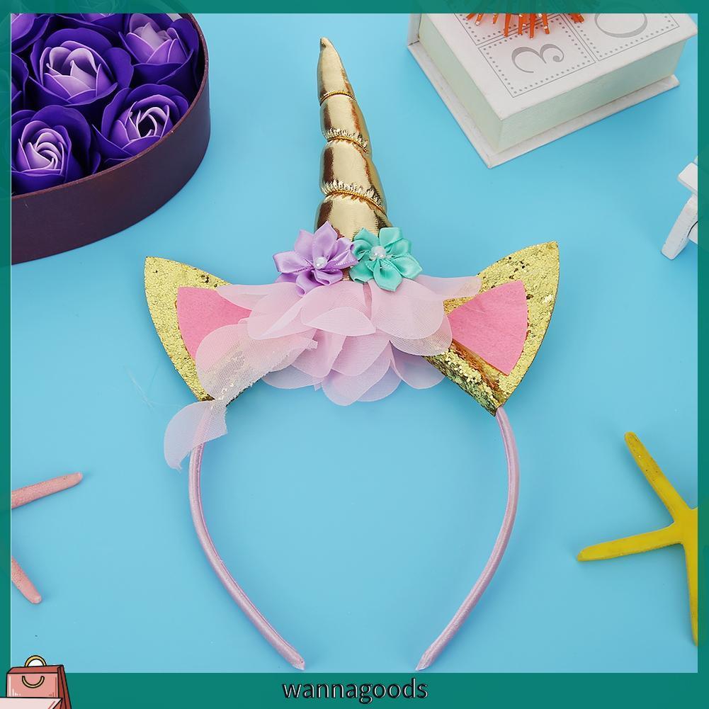 Băng Đô Cài Tóc Hình Sừng Kỳ Lân Đính Kim Sa Cho Bé