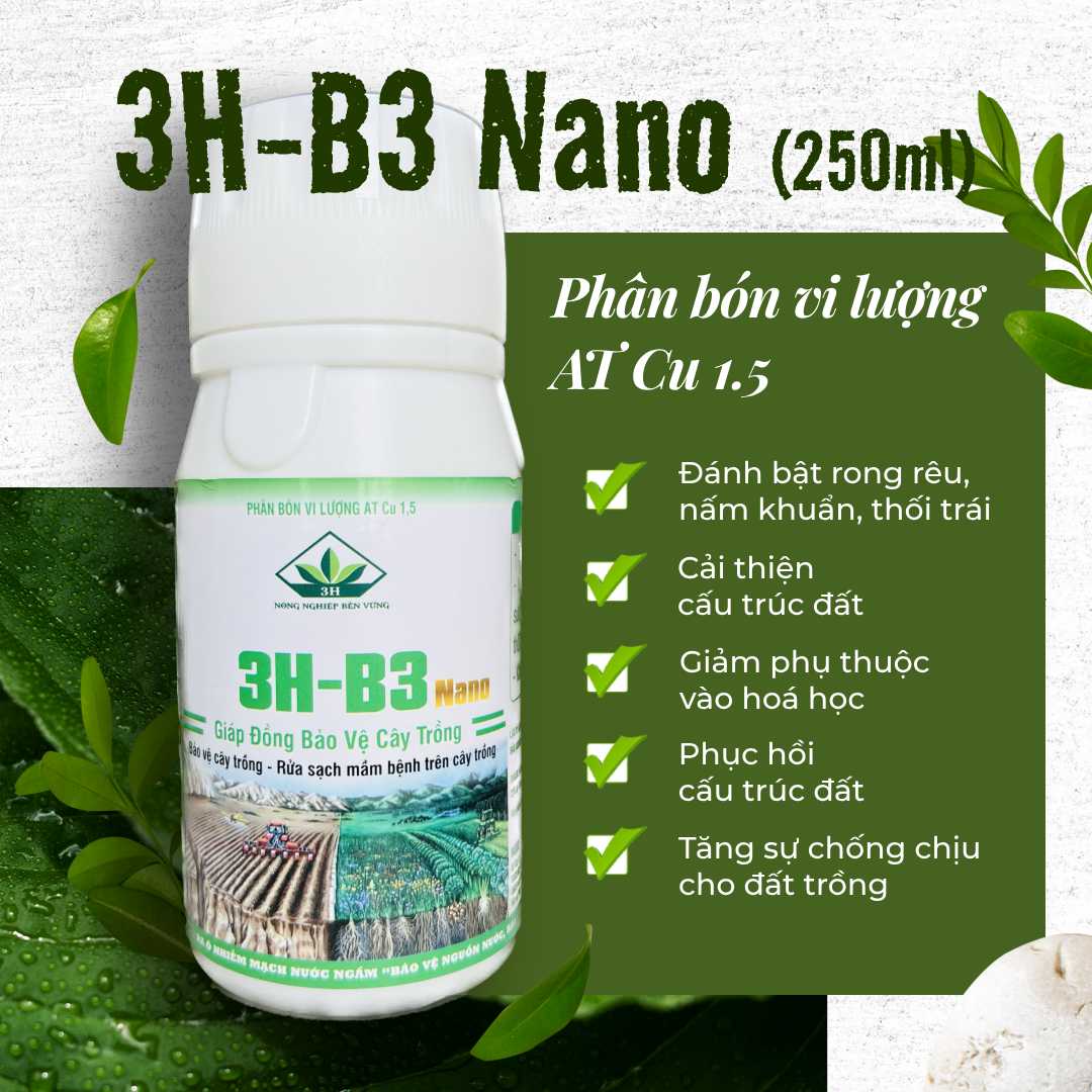 Phân bón vi lượng AT Cu 1,5 3H-B3 Nano - Rửa sạch mầm bệnh trong cây 250ml - CAY.CH.OS.010004