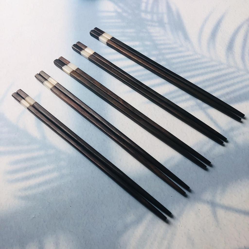 Đũa Gỗ Trắc Tự Nhiên 5 Đôi Khảm Trai 25cm, Đũa Gỗ Sang Trọng, Chụp Ảnh Decor