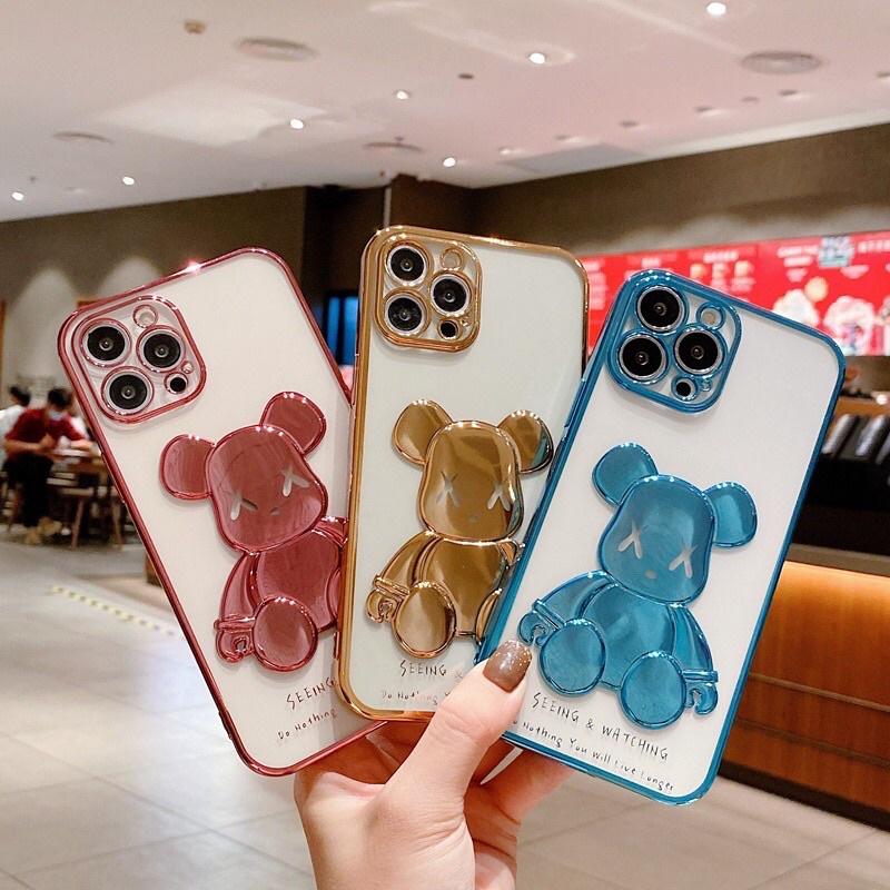 Ốp lưng gấu BEARBRICH bóng nổi 3D viền si cạnh vuông dành cho 7P8P X/XSMAX 11 11Promax 12 12promax 13Promax