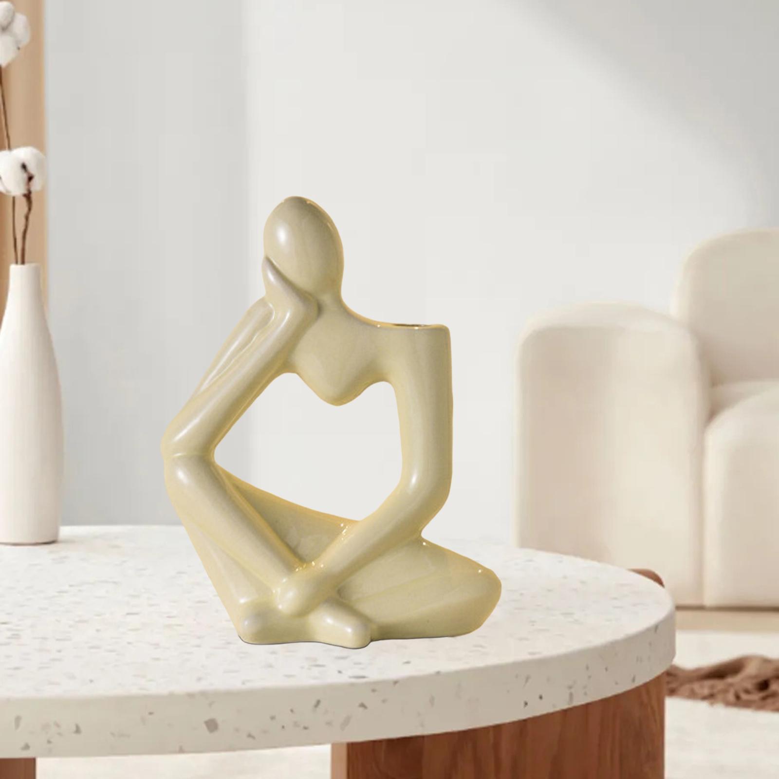 Thinker Statue Ceramic Vase Figurine Craft for Home Living Room Cabinet