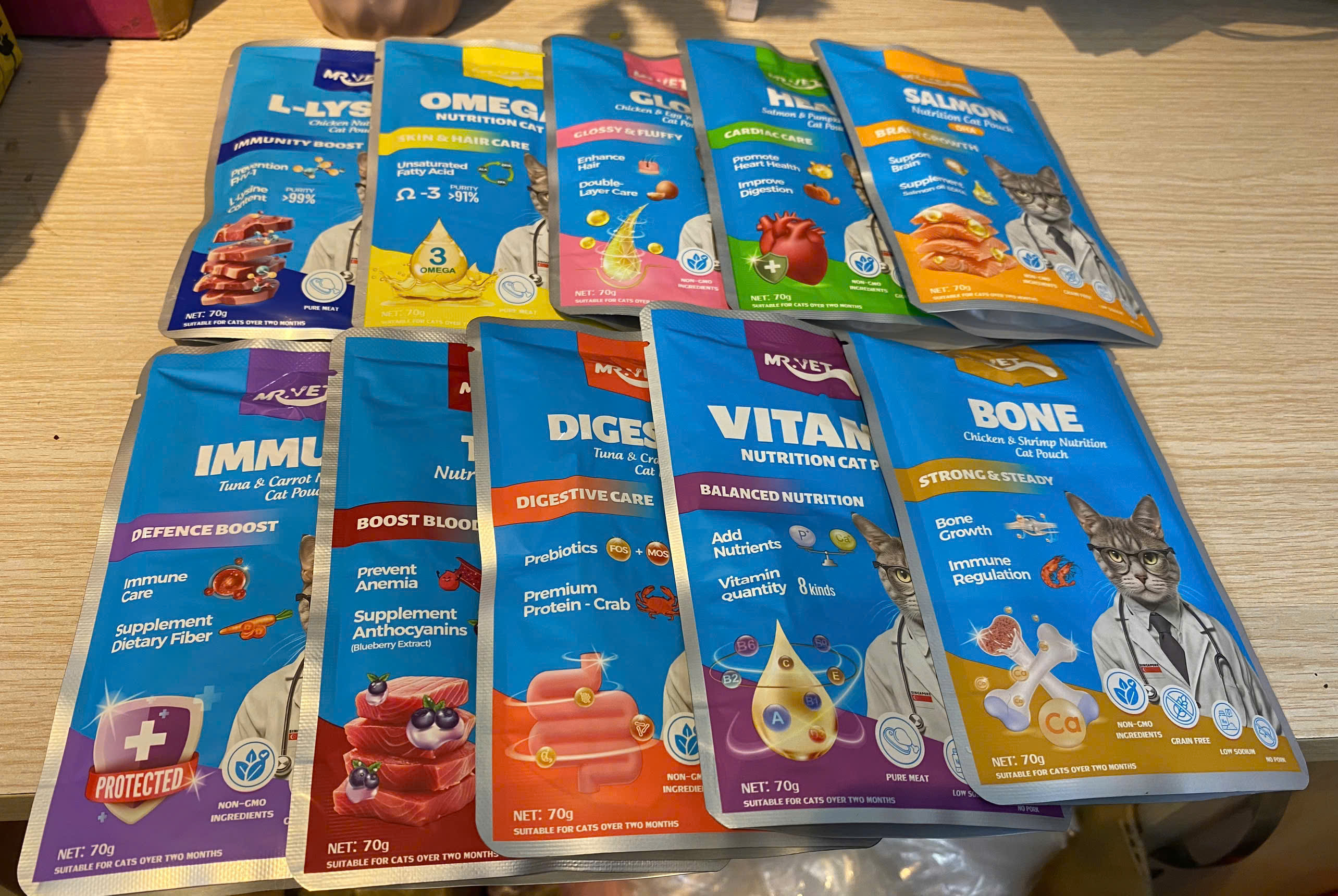 Combo mix vị 10 gói Pate cho mèo Mr.Vet bổ sung Protein, Prebiotics và Taurine, Pate Mr.Vet cho mèo mọi lứa tuổi