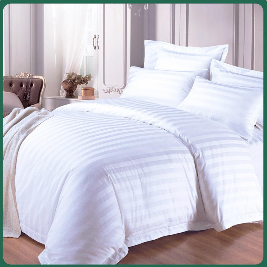 Bộ Chăn Ga Gối-bộ chăn ga gối sọc 3cm Cotton Khách Sạn Nhà Nghỉ Homestay Trắng Kẻ Sọc 3cm-LIMPARK