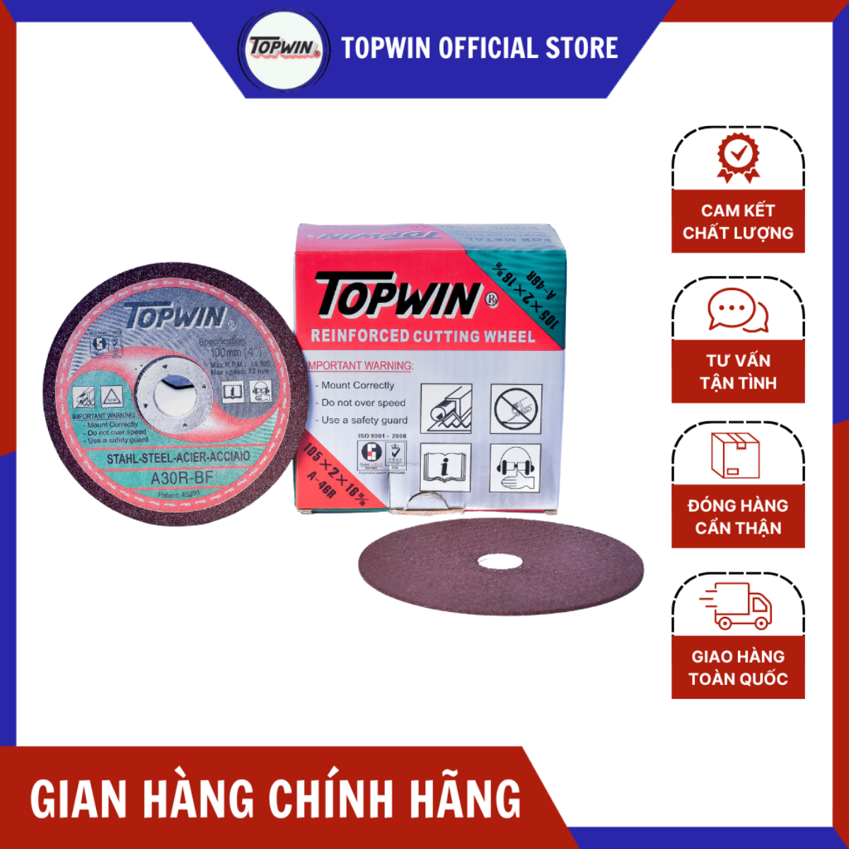 (1 Viên) Đá Cắt Sắt Topwin 100x2x16mm Cắt Sắc Bén, Bền Bỉ, Ít Hao Mòn Và Độ Chính Xác Hoàn Hảo | TOPWIN Official Store