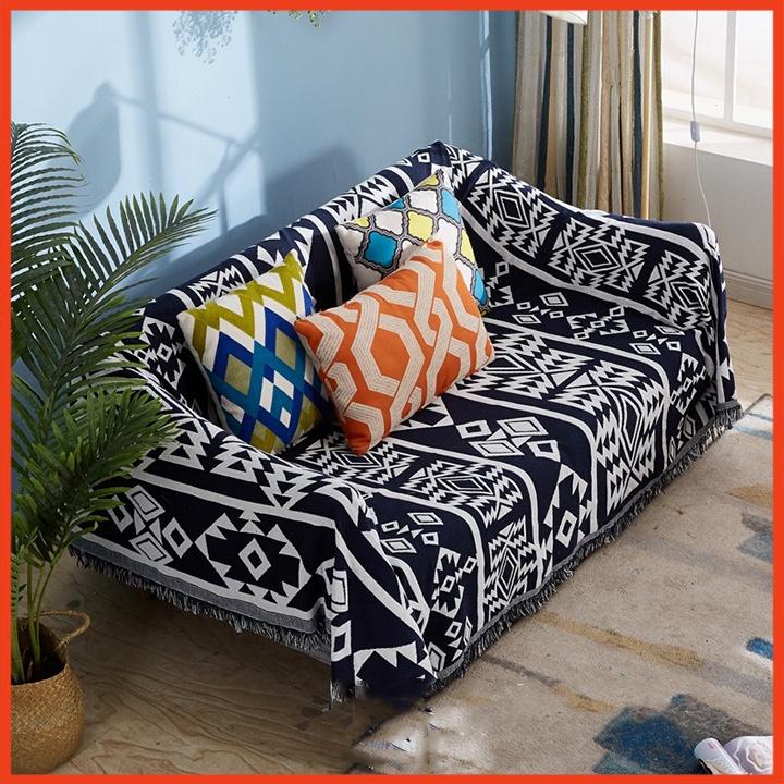 Thảm Vintage Dệt Sợi Bông Thô Tự Nhiên 180x130cm