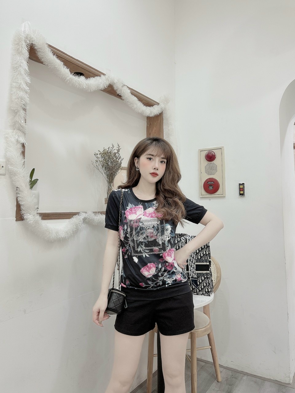 Đồ bộ thun cotton nữ in 3D kết cườm sang trọng (Đùi)