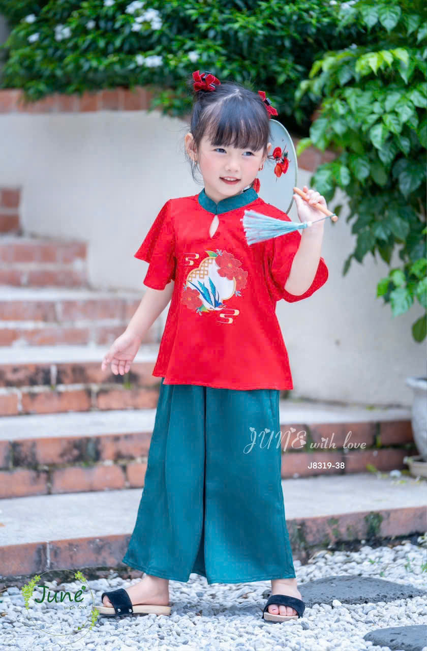 Bộ bà ba sườn xám cho bé gái diện trung thu năm mới từ 10-40kg hàng thiết kế