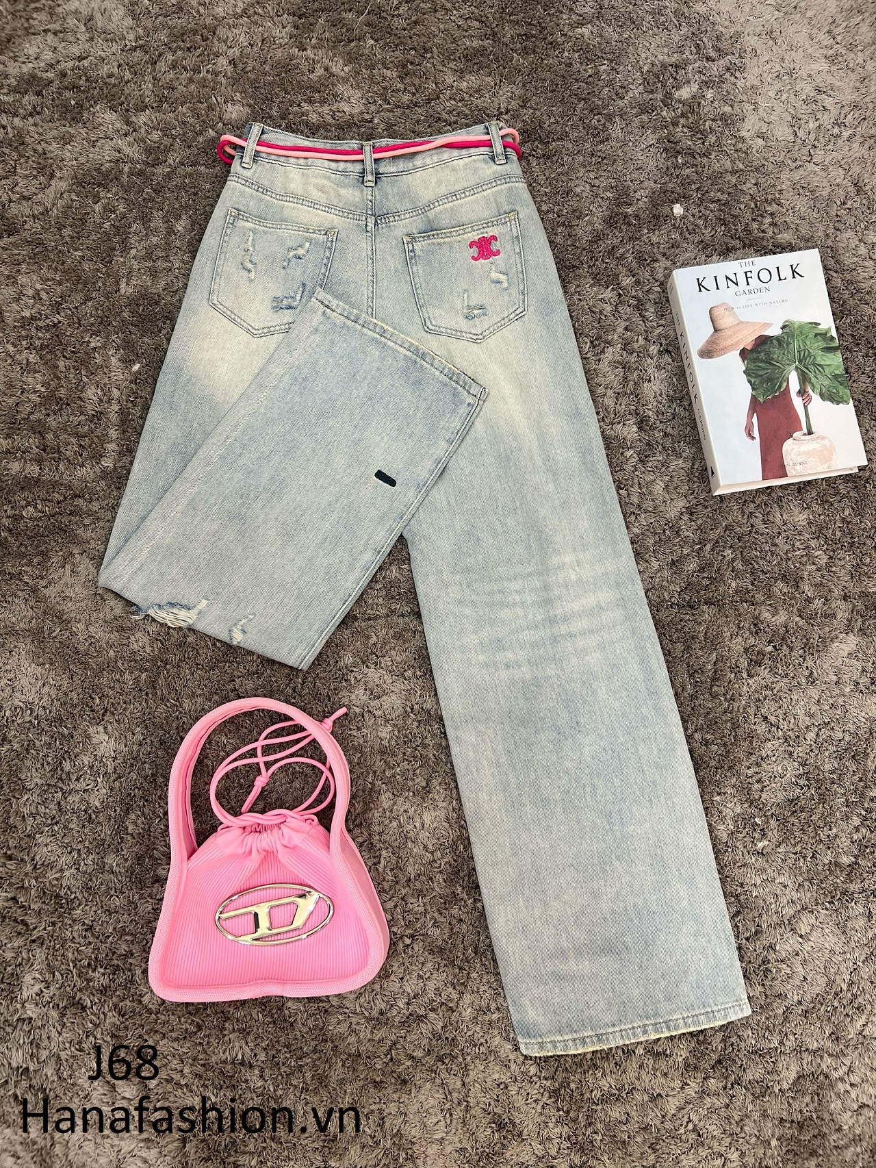 Quần Jeans có thắt hồng xoè dài - J68