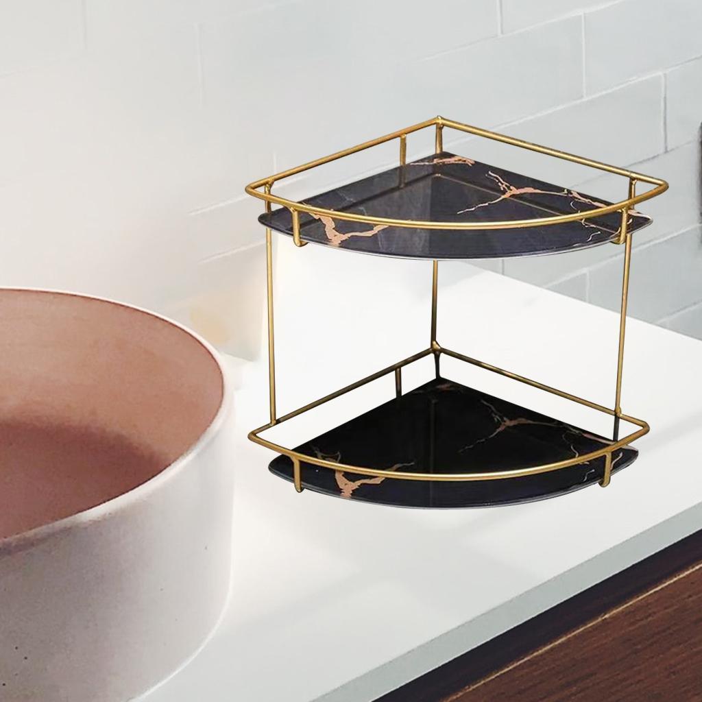 Storage Rack Save Space Cosmetic Bathroom Table Black Double Layer