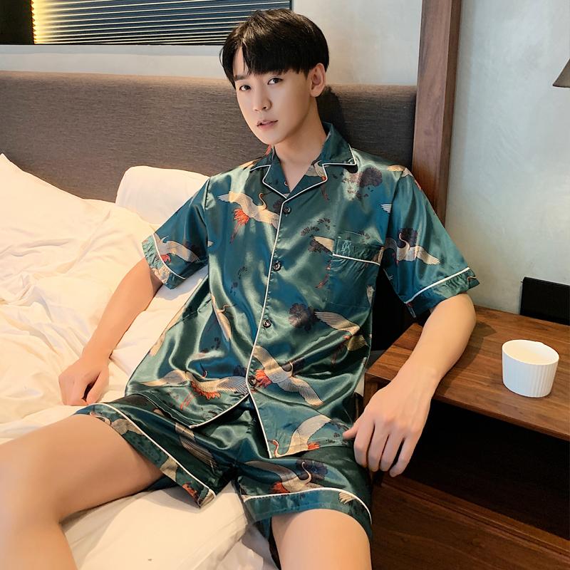 Trẻ Trung Người Yêu Bộ Đồ Ngủ Lụa Tơ Nữ Ngắn Tay Mùa Hè Bộ Pyjama Giải Trí Nhà Cặp Đôi Pijama Bộ Mềm Đồ Ngủ & áo Váy Ngủ