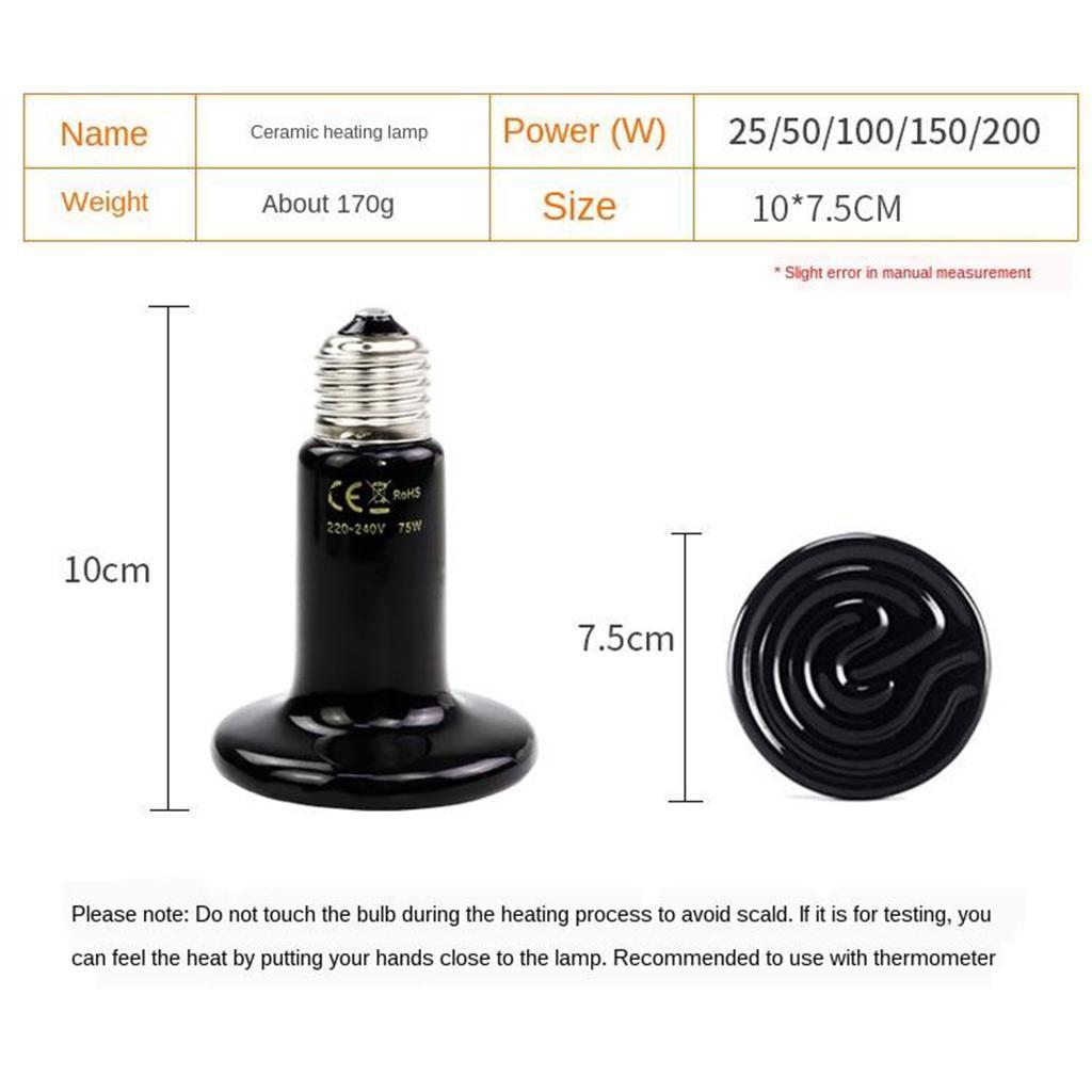 E27 Reptile Heating Lamp Bulb 25-200W Ceramic Heater