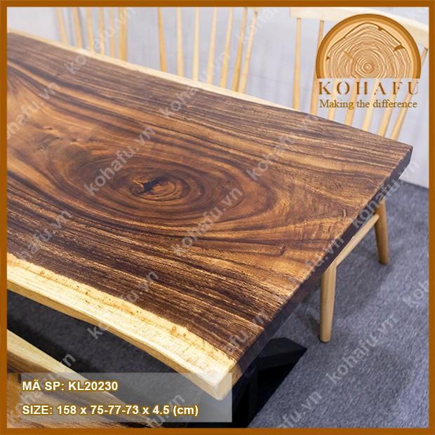 Mặt bàn ăn gia đình ngồi được 6 ghế, gỗ me tây nguyên tấm dài 158 x rộng (75-77-73) x dày 4.5 (cm)