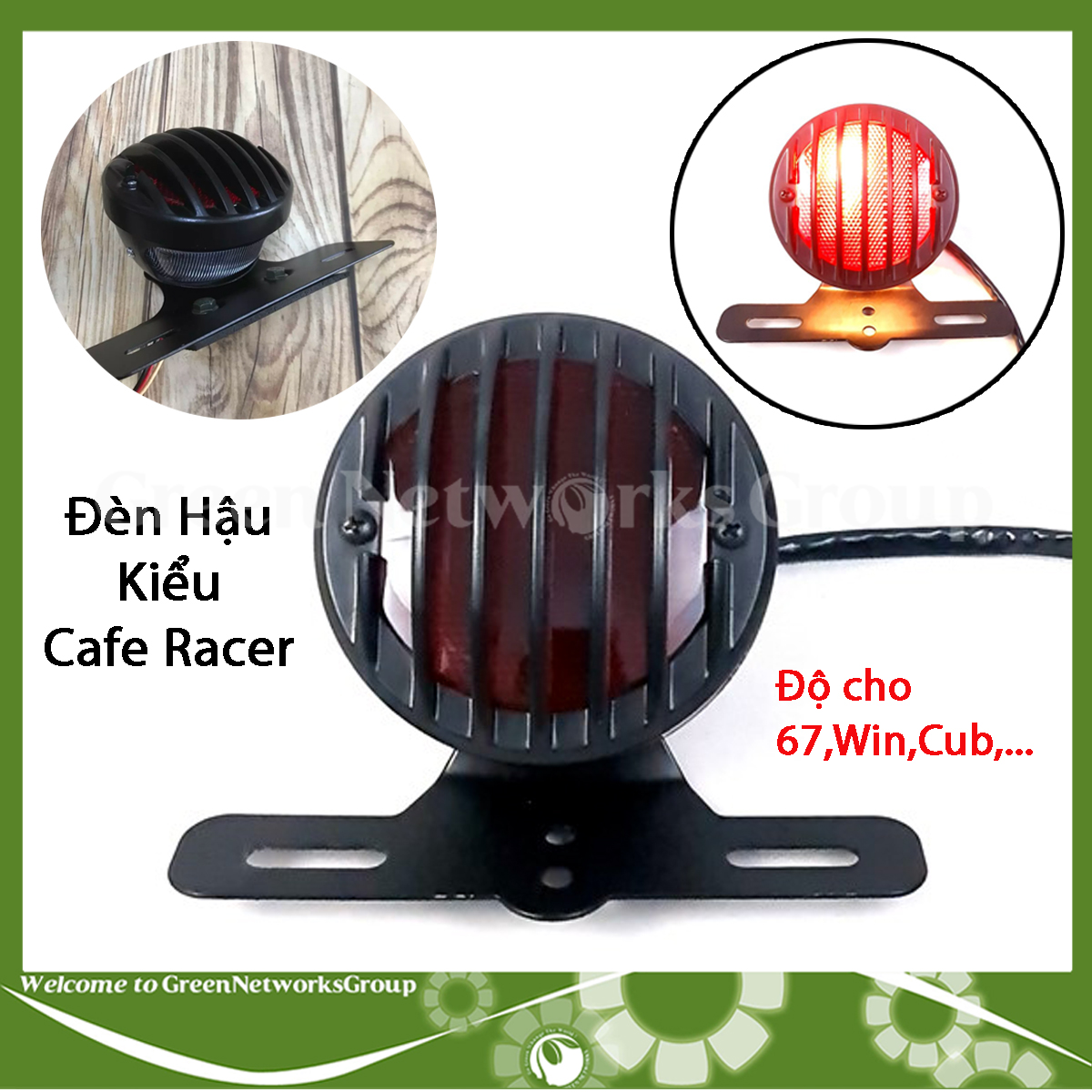 Đèn hậu tích hợp pat lắp biển số kiểu Cafe Racer cho xe 67 Win Cub - Đèn hậu kiểu Cafe Racer Green Networks Group ( 1 Bộ )