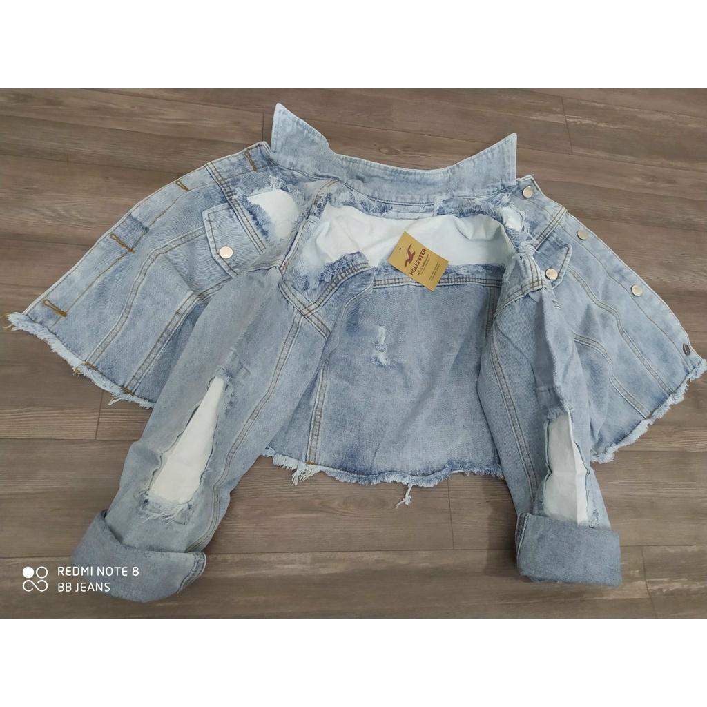 Áo khoác nữ chất jean cao cấp thời trang form dưới 58Kg xanh- vai đắp