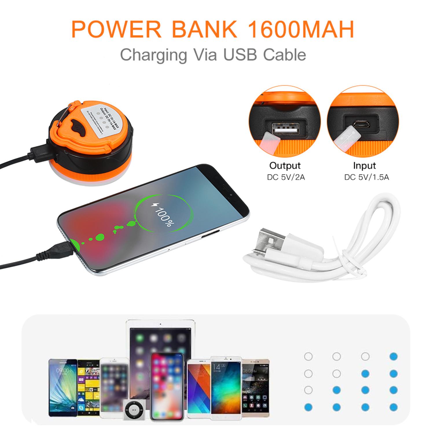 Đèn led cắm trại 1600mAh, sạc USB, có móc treo