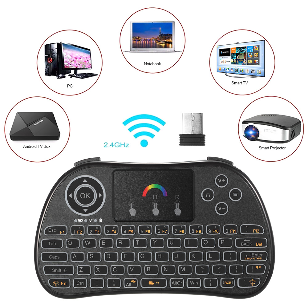 Bàn Phím Không Dây Có Đèn Nền 2.4GHz RGb Với Điều Khiển Từ Xa Bằng Chuột Cảm Ứng Cho AnDroid TV Box HTPC PC